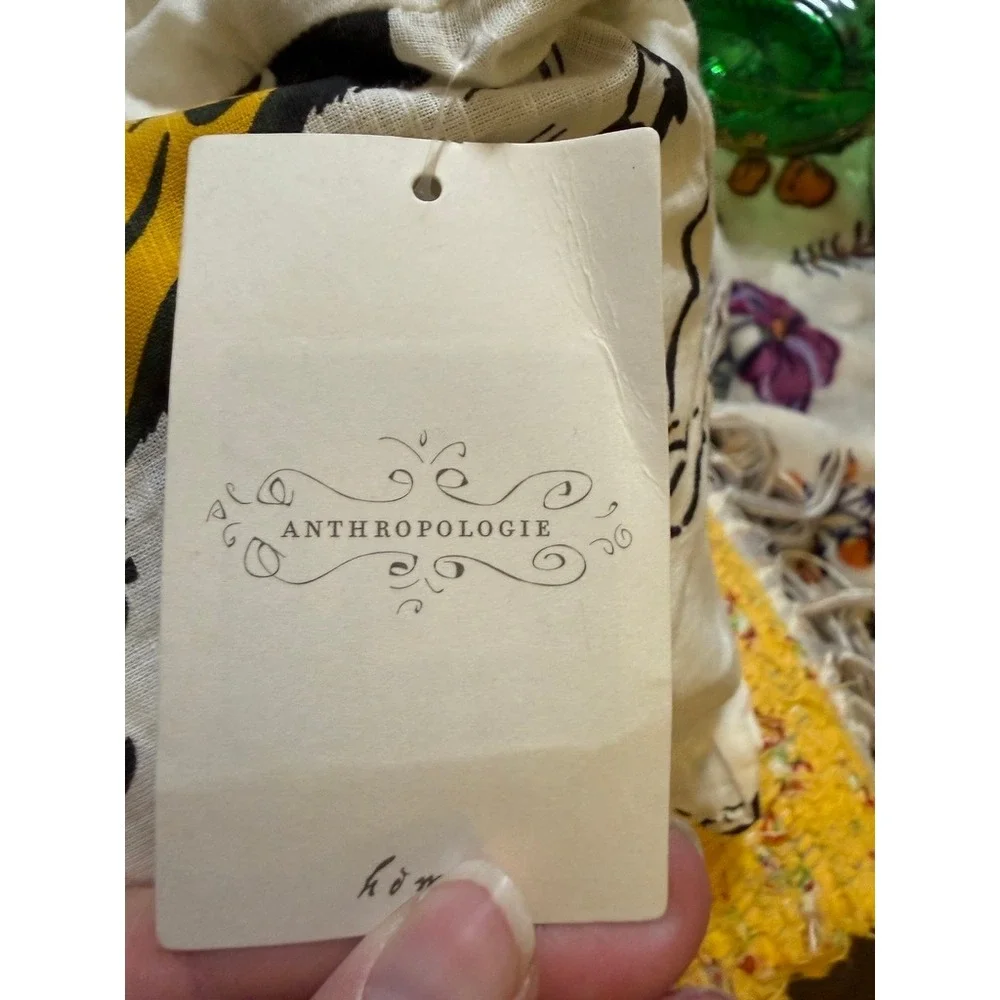 NWT Anthropologie Bird Ruffle Shower Curtain Ivory Black Yellow Botanical NWT